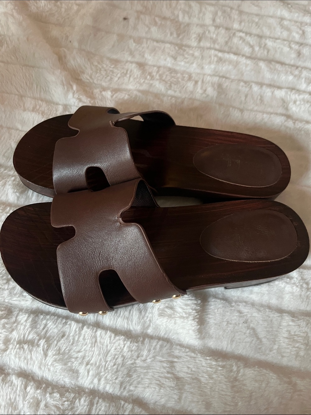 Nicole Miller Brown Leather Slide Sandals Slip-On Studded